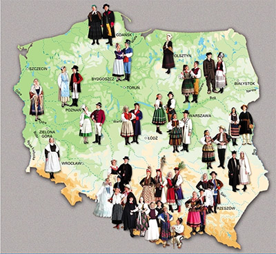 Polish folk costumes by regions
