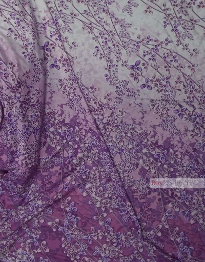 Floral cotton fabric by the yard ''Purple Flower Branches On Pale Lilac ...