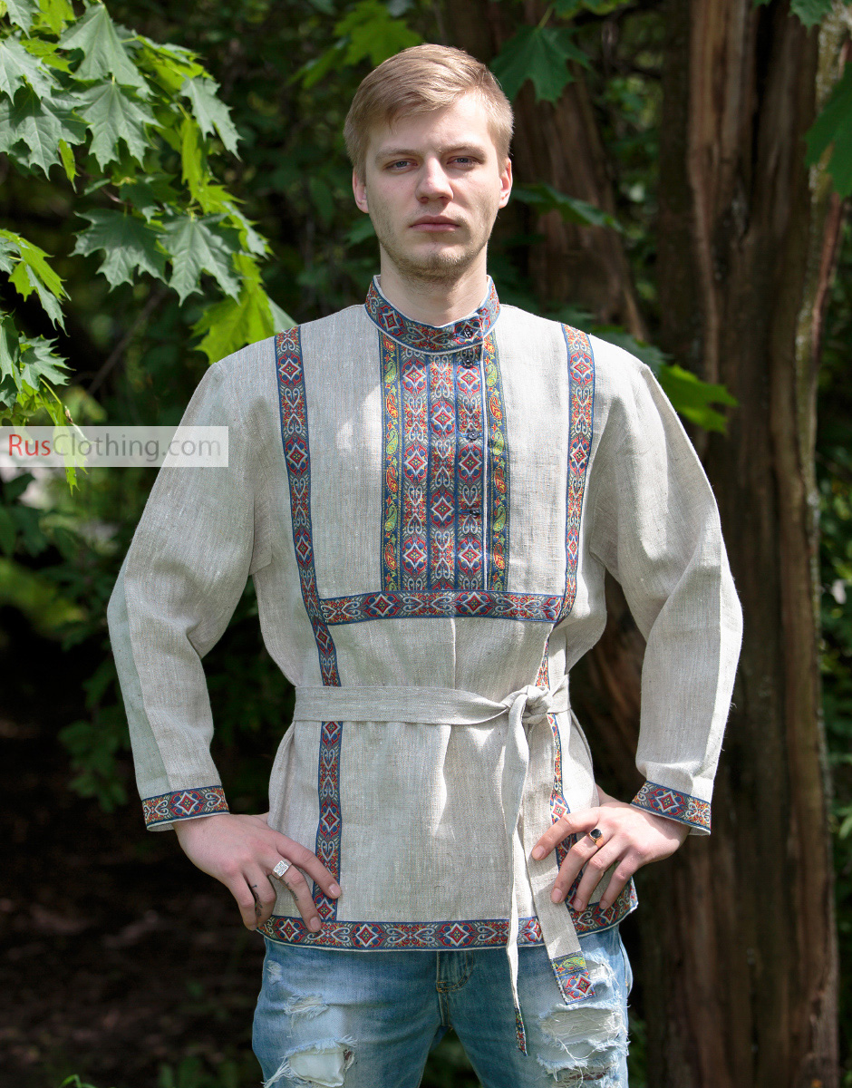 Medieval Slavic Russian Linen Shirt With Selvage rubacha for Slavic Man  Costume Medieval Linen Tunic With Selvage for Reenaction 