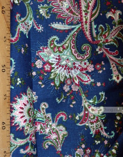 Paisley coton fabric by the yard ''Paisley Red On Dark Blue ...