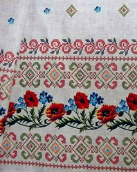 {[en]:Ethnic fabric by the yard Poppies and cornflowers ornament}
