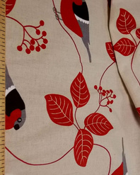 {[en]:Russian pattern cotton fabric Bullfinches on mountain ash}