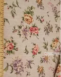 Floral cotton fabric by the yard ''Pastel Flowers On Gray''}