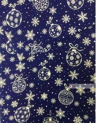 Fabric Folk Decorations by the yard ''Snowflakes And Christmas Balls On Blue''}