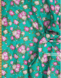 Floral cotton fabric by the yard ''Roses On Emerald''}