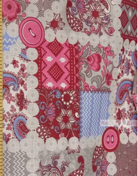 Folk Art Fabric by the yard ''Gray/Pink/Blue Flap''}