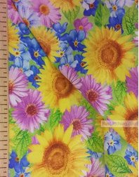 Russian Floral Fabric ''Sunflowers With Wildflowers, Pastel''}