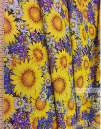 Russian Floral Fabric ''Sunflowers With Wildflowers''}