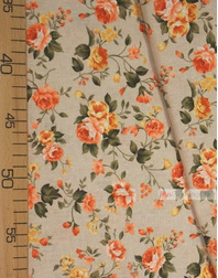 Floral cotton fabric by the yard ''Tea Rose On Light Gray''}