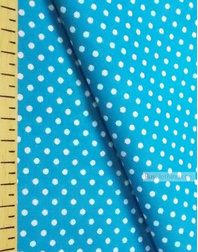 Cotton print fabric by the yard ''Little White Polka Dot On Turquoise''}