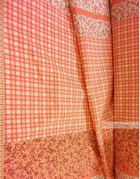 Geometric Print Fabric ''Flowers And Orange Cage''}
