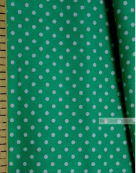 Tissu coton imprime au metre ''Little White Polka Dot On Emerald''}