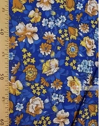 Floral cotton fabric by the yard ''Beige Flowers On Blue''}
