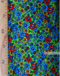 Floral cotton fabric by the yard ''Wild Flowers On A Green Field''}