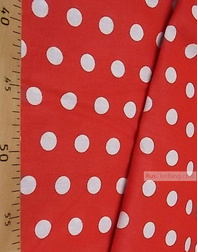 Red cotton fabric by the yard ''Medium Peas, White On Red''}