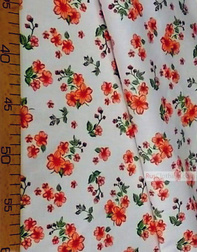 Floral cotton fabric by the yard ''Red Flowers On White''}