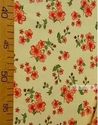 Floral cotton fabric by the yard ''Red Flowers On Cream''}
