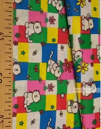 Childrens Fabric by the Yard ''White Cats On Bright Squares''}