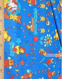 Kids Fabric by the Yard ''Bears On A Blue Carpet''}