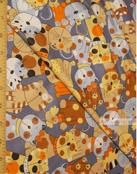 Nursery Fabric by the Yard ''Colored Cats With A Bird''}