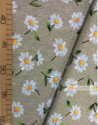 Tissu coton fleuri au metre ''Large Daisies In Light Gray''}