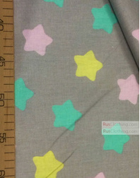 Nursery Print Fabric by the Yard ''Color Star On Gray (Pink, Yellow, Turquoise)''}