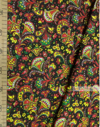 Folk Fabric by the yard ''Oriental Flowers On Black''}