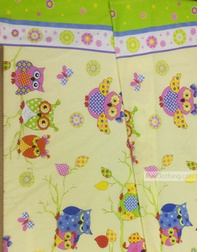 Baby Quilt Fabric by the Yard ''Colored Owlets On The Branches, With A Border''}
