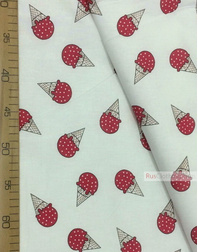 Nursery Fabric by the Yard ''Red Ice Cream On White''}