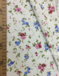 Floral cotton fabric by the yard ''Red-Blue Flowers On White''}