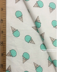 Kids Fabric by the Yard ''Mint Ice Cream On White''}