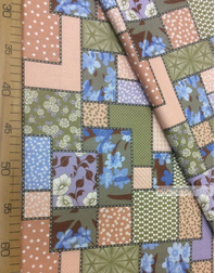 Fabric Folk Decorations by the yard ''Flowers On A Flap, Green, Terracotta''}