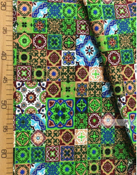 Fabric Folk Decorations by the yard ''Eastern Mosaic Of Burgundy-Green''}