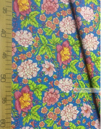 Floral cotton fabric by the yard ''Carnation With Peonies On Blue''}