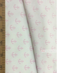 Childrens Fabric by the Yard ''Pink Anchors On White''}