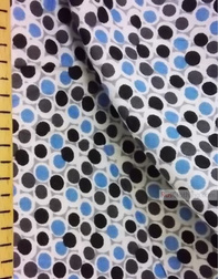 White cotton fabric by the yard ''Blue, Grey, Black Peas On White''}