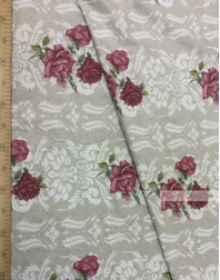 Linen fabric from Russia ''Dark Red Roses On gray ''