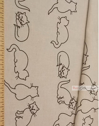 Linen fabric from Russia ''Black cats on gray ''