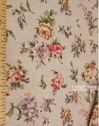 Floral Linenby the yard ''Pastel flowers on gray ''