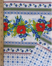 Floral Linenby the yard ''Poppies and cornflowers with white ornament ''
