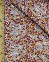 Floral Linenby the yard ''Burgundy, yellow flowers on gray ''