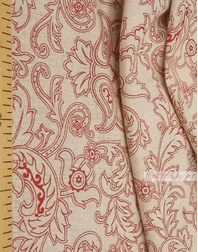 Linen fabric from Russia ''Red And Burgundy Patterns On gray ''