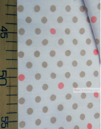 Vintage Fabric Prints by the yard ''Coffee-Medium Coral Polka Dots On Cream''}