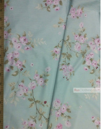Floral cotton fabric by the yard ''Pink Roses On Mint''}