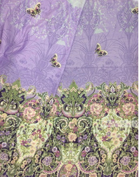 Fabric Folk Decorations by the yard ''Lilac Flowers With Butterflies''}