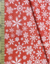 Tissu coton rouge au metre''White Snowflakes On Red''}