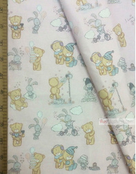 Childrens Fabric by the Yard ''Bears And Bunnies In Pink''}
