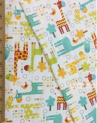 Baby Quilt Fabric by the Yard ''Colored Giraffes On A White''}