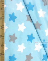 Nursery Fabric by the Yard ''Star-Gingerbread Color On Turquoise (White, Gray, Blue)''}