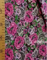 Floral cotton fabric by the yard ''Pink Carnations On Black''}